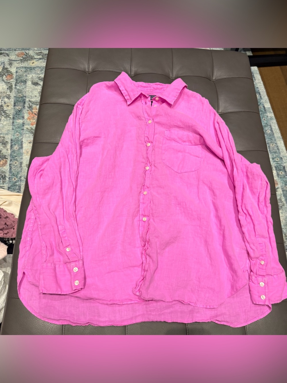 New Bright Pink Button-Up Linen Shirt with Worn Look - XXL